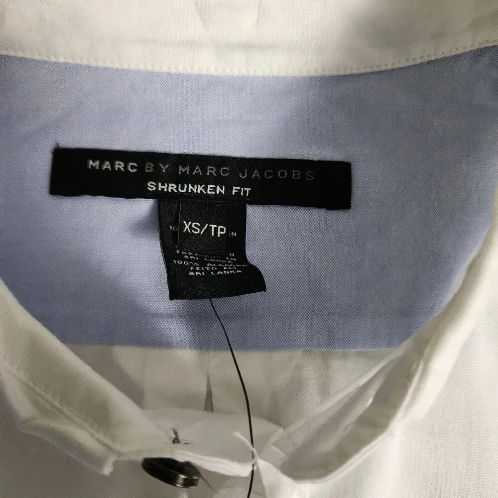 Marc by Marc Jacobs Shrunken Fit Button Down Shirt White With Blue NWT